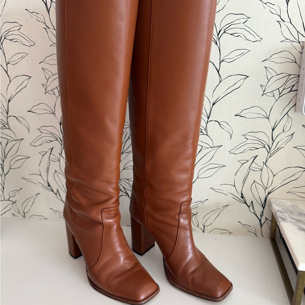Paris Texas Brown Heeled Boots with Sleek Silhouette and Square Toe Size EU 38
